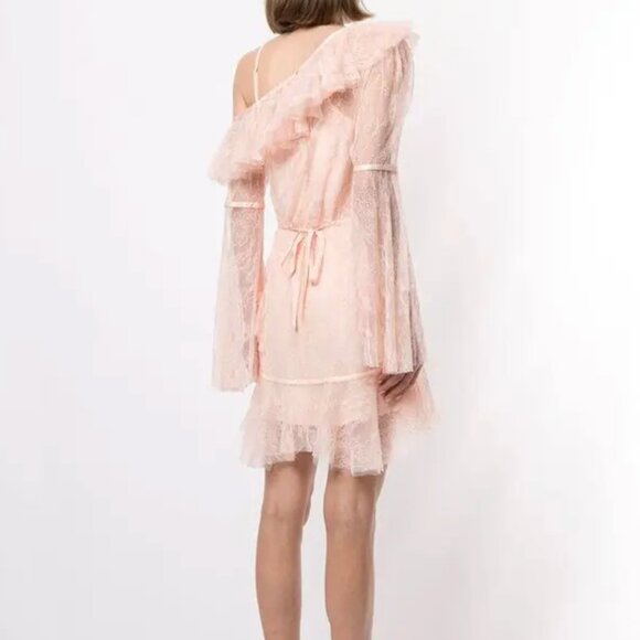Alice McCall Shadow Love Blush Lace Ruffle Mini Dress Off Shoulder Size 6 - Picture 3 of 8